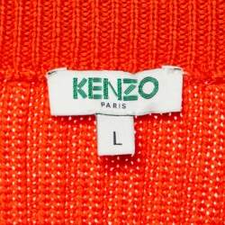 Kenzo Orange Wool Rib Knit Midi Skirt L