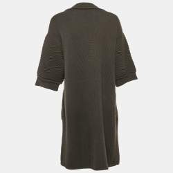 Pre Owned Kenzo Charcoal Grey Knit Double Breasted Long Cardigan S