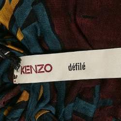 Pre Owned Kenzo Brown/Blue Printed Jersey High Neck Top L