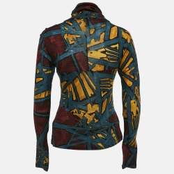 Pre Owned Kenzo Brown/Blue Printed Jersey High Neck Top L