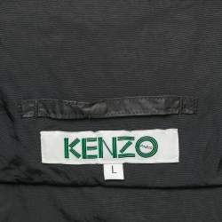 Kenzo Black Logo Print Synthetic Concealed Hood Windbreaker Jacket L