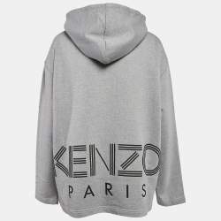 Pre Owned Kenzo Grey Logo Print Cotton Half Zipper Hooded Sweatshirt M
