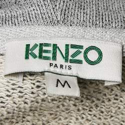 Pre Owned Kenzo Grey Logo Print Cotton Half Zipper Hooded Sweatshirt M