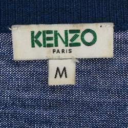 Kenzo Blue Logo Intarsia Wool Knit Crewneck Sweater M