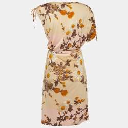 Pre Owned Kenzo Beige Floral Print Jersey Belted Midi Dress M