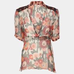 Kenzo Multicolor Knit Floral Print Long Sleeve Blouse M 