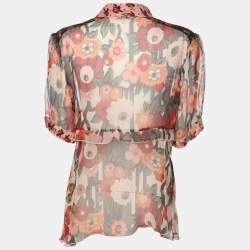 Kenzo Multicolor Knit Floral Print Long Sleeve Blouse M 