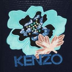 Kenzo Navy Blue Wool Knit Logo Embellished Sweater S