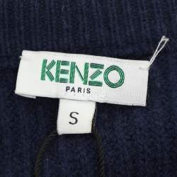 Kenzo Navy Blue Wool Knit Logo Embellished Sweater S