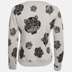 Kenzo Grey Tiger Flock Print Cotton Sweatshirt S