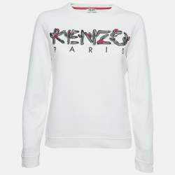 Kenzo White Logo Embroidered Cotton Crew Neck Sweatshirt S
