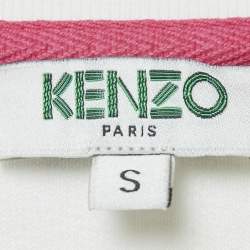 Kenzo White Logo Embroidered Cotton Crew Neck Sweatshirt S