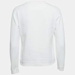 Kenzo White Logo Embroidered Cotton Crew Neck Sweatshirt S