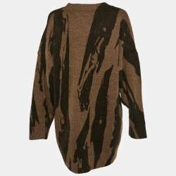 Kenzo Brown Pattern Knit Crewneck Sweater Dress XL