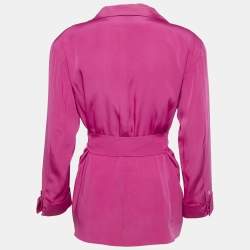 Kenzo Pink Crepe Tie-Up Waist Double Breasted Blazer M