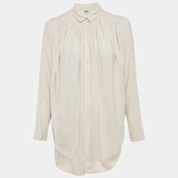 Kenzo Off-White Satin Pleated Button Front Blouse M