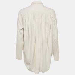 Kenzo Off-White Satin Pleated Button Front Blouse M