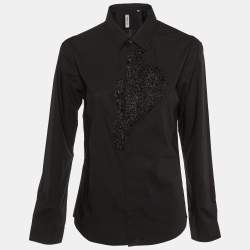 Kenzo Defile Black Cotton Ribbon Detail Button Up Shirt L