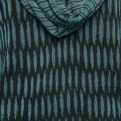 Pre Owned Kenzo Black & Teal Patterned Knit Cowl Neck Sweater XL