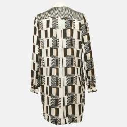 Pre Owned Kenzo Black/White Printed Silk Shirt Dress M