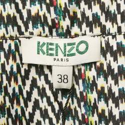 Pre Owned Kenzo Black/White Printed Silk Shirt Dress M