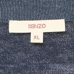 Kenzo Blue Wool Blend Buttoned Short Sleeve Top XL