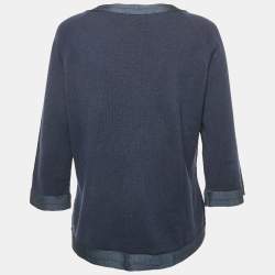 Kenzo Blue Wool Blend Buttoned Short Sleeve Top XL