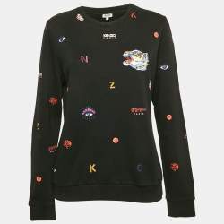 Kenzo Black Over All Print Cotton Crewneck Sweatshirt L
