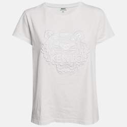 Kenzo White Logo Embroidered Cotton Half Sleeve T-Shirt M