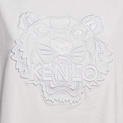 Kenzo White Logo Embroidered Cotton Half Sleeve T-Shirt M