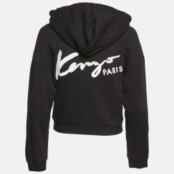 Kenzo Black Cotton Knit Zip-Up Hooded Jacket M