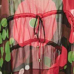 Kenzo Multicolor Printed Silk Cinched Waist Top M