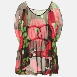 Kenzo Multicolor Printed Silk Cinched Waist Top M