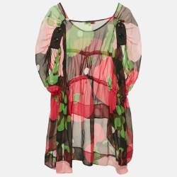 Kenzo Multicolor Printed Silk Cinched Waist Top M