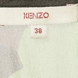 Kenzo Multicolor Printed Silk Cinched Waist Top M