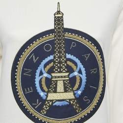 Kenzo Off-White Eiffel Tower Embroidery Cotton Crew Neck Sweatshirt S 