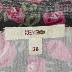 Kenzo Navy Blue Rose Print Silk Tie-Up Detail Shirt M