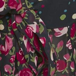 Kenzo Navy Blue Rose Print Silk Tie-Up Detail Shirt M
