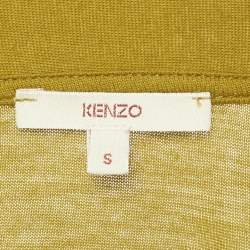 Pre Owned Kenzo Olive Yellow Cotton and Modal Knit V-Neck Long Sleeve Top S