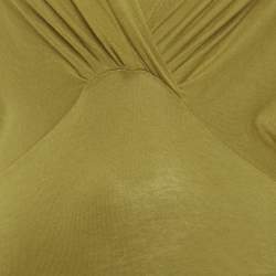 Pre Owned Kenzo Olive Yellow Cotton and Modal Knit V-Neck Long Sleeve Top S