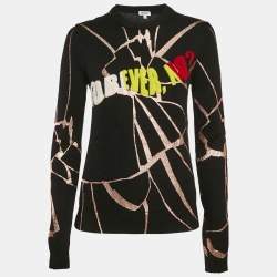 Kenzo Black Tufted and Metallic Print Wool Knit Sweater S