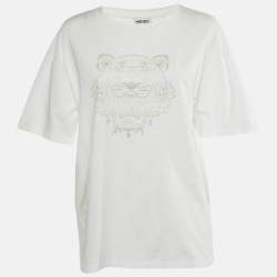 Kenzo White Tiger Print Cotton Crew Neck T-Shirt L