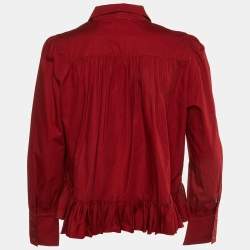 Kenzo Red Cotton Ruffle Button Front Shirt XL