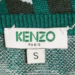 Kenzo Green Patterned Knit Beads Embellished Mini Dress S