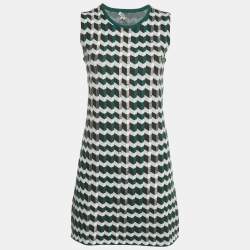 Kenzo Green Patterned Knit Beads Embellished Mini Dress S
