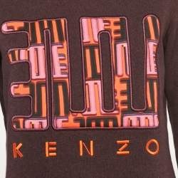 Kenzo Burgundy Love Embroidered Cotton Knit Sweatshirt S