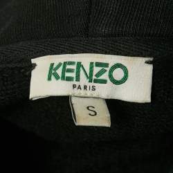 Kenzo Black Tiger Print Cotton Knit Hooded Mini Dress S