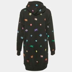 Kenzo Black Tiger Print Cotton Knit Hooded Mini Dress S