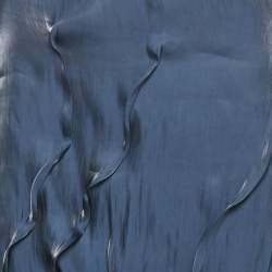 Kenzo Navy Blue Satin Wavy Pin Tucked Midi Skirt M