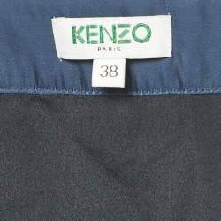 Kenzo Navy Blue Satin Wavy Pin Tucked Midi Skirt M